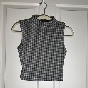 Black and White Houndstooth Sleeveless Women's Top
